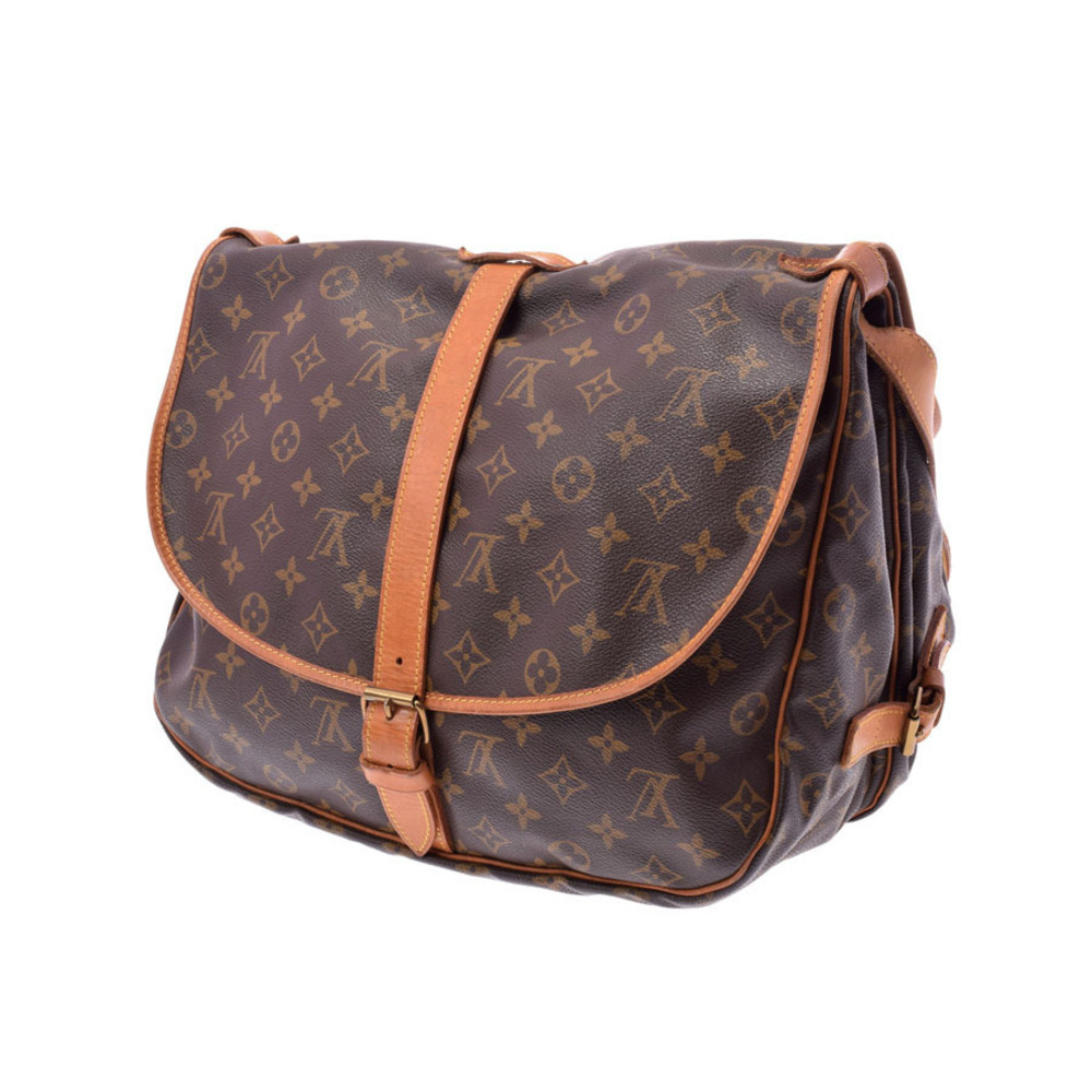 Louis Vuitton Leather Bag Monogram Shoulder Brown Saumur